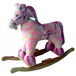 Full Size Plush Pink Pony Rocking Horse With Animal Sound  